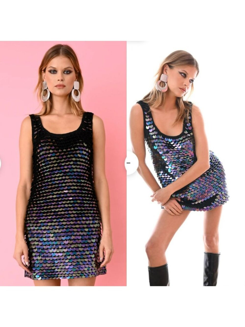 JoosTricot $695 Black Oil Slick Sequin Crochet Mini Rave Dress Retro Y2K Mermaid